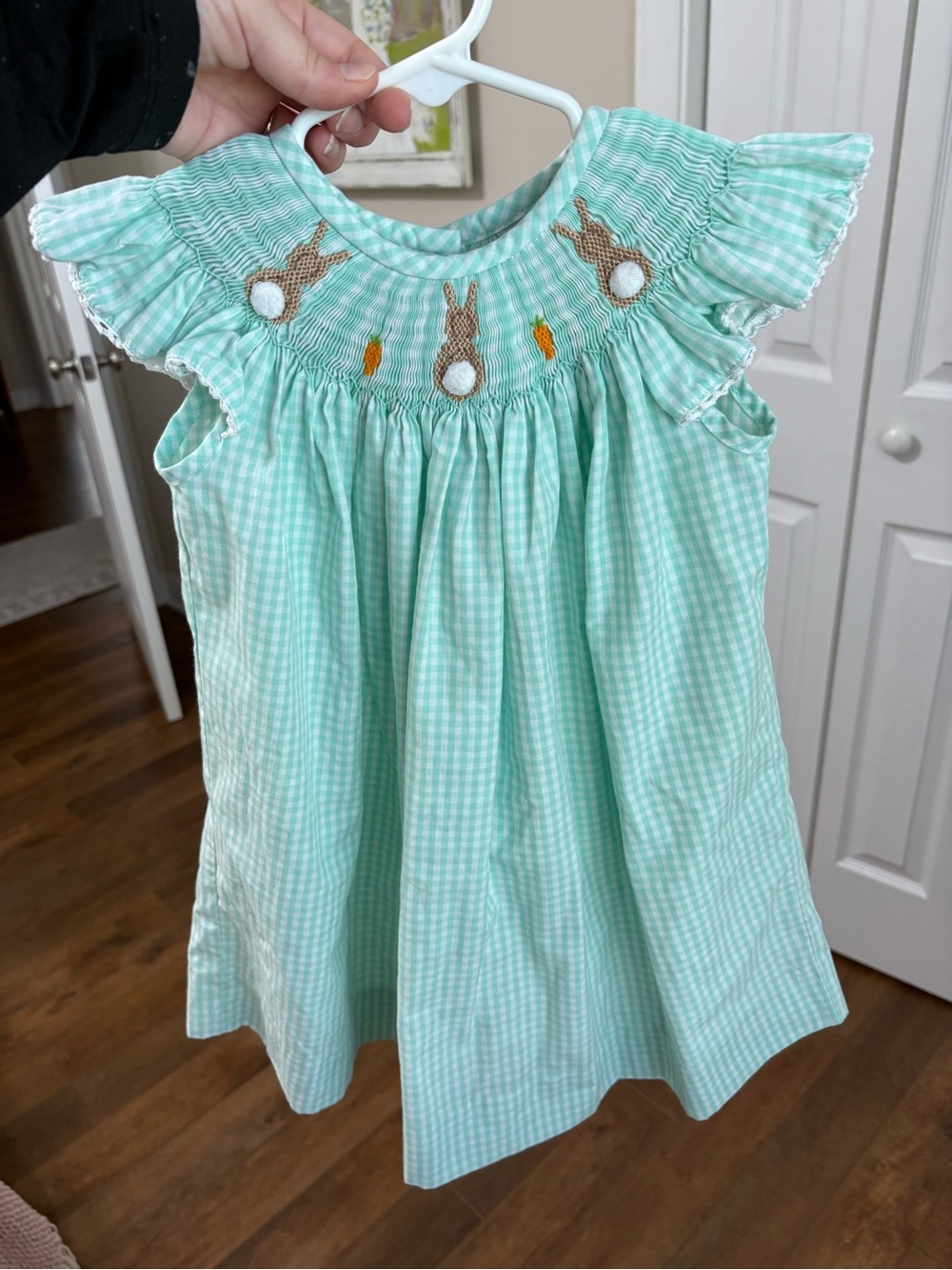 Castles & Crowns Girls Mint Gingham Bunny Smocked Dress 18-24M